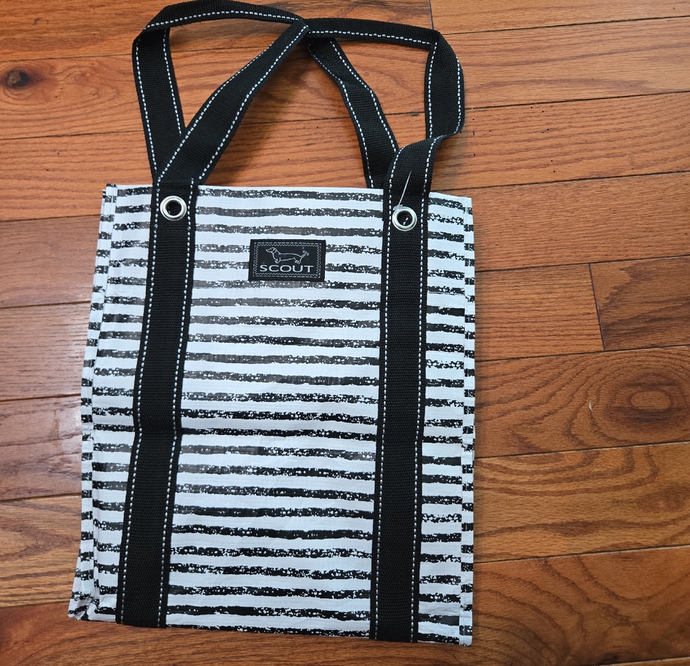 SCOUT Black & White Striped Messenger Tote